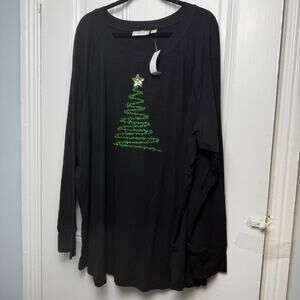 Jingle Bells Kim Gravel Christmas Tree Top Plus Size 4X Black Long Sleeve NWT